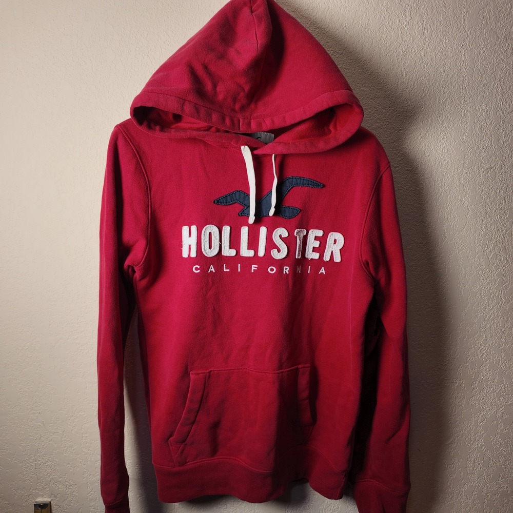 Hollister‎ California Red Hoodie Sweatshirt Logo Pullover Hooded Pocket M *read*